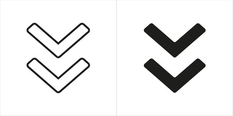 Two icons, one outlined and one filled, representing double chevrons pointing down © KadirStock