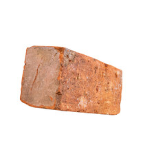 Top view of one cracked old red or orange brick isolated on white background with clipping path