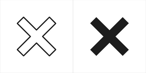 Set of two cross icons, one outline and one filled