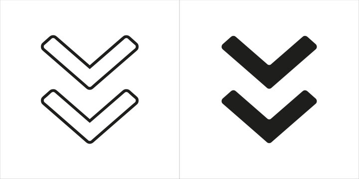 Two icons, one outlined and one filled, representing double chevrons pointing down