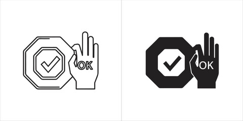 Hand with ok sign and checkmark in octagon
