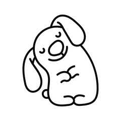A black line drawing of a rabbitlike creature with closed eyes and curved lines