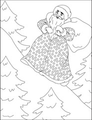 Christmas Coloring Pages For Adult Santa With Gift Bag Vector