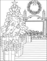 Christmas Tree Decor Gifts Coloring Page Holiday Winter Activtiy Vector