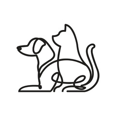 A black linear illustration of a dog and cat sidebyside in a sitting posture
