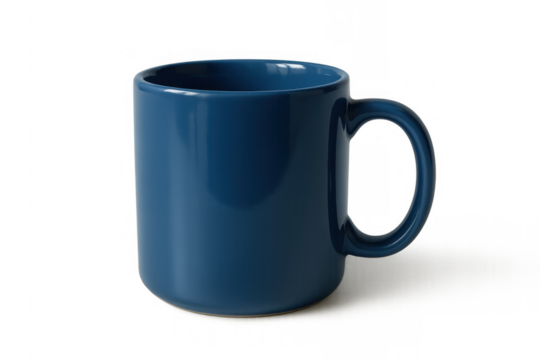 Blue ceramic mug displaying simplicity and functionality, perfect for holding coffee, tea, or any preferred beverage. Transparent background