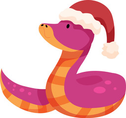 Adorable pink snake wearing a christmas hat, bringing festive cheer to the winter holidays