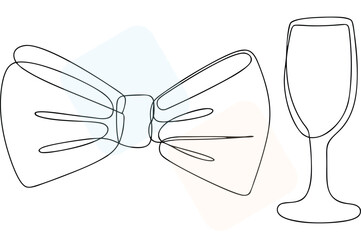 Elegant Bow Tie and Wine Glass Line Art Minimalist Design for Invitations and Celebrations a Simple and Sophisticated Visual Concept for Special Occasions