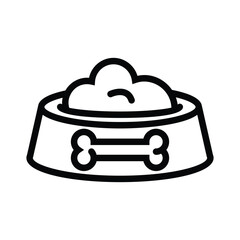 A dog bowl filled with food and decorated with a bone