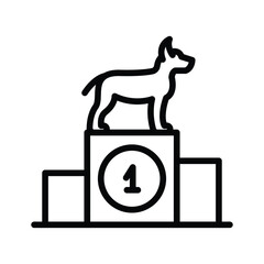 A dog standing atop a podium number 1 is on the podium