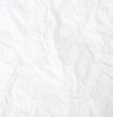 Top view and full frame of wrinkled or crumpled white paper texture used as crumpled white paper background texture in decorative art work