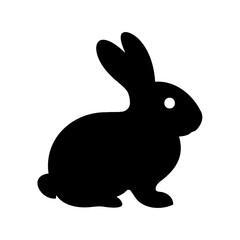 Black silhouette of a rabbit with long ears isolated on white