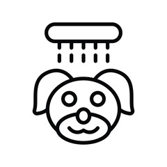 A dogs head is under a shower represented by a line drawing