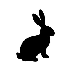 Sleek black silhouette of a rabbit standing against a clean white backdrop