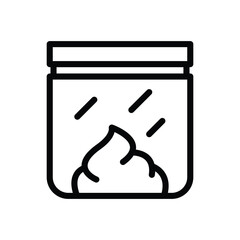 A jar with a thick textured substance inside and three diagonal lines on the glass