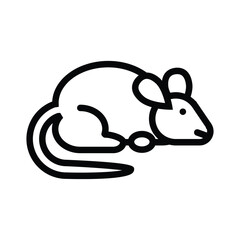 A line art depiction of a mouse featuring a curled tail rounded body and distinctive pointed nose