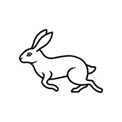 A line art depiction of a rabbit in midleap showcasing its elongated ears and dynamic pose against a plain backdrop