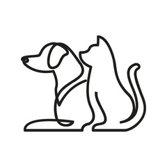 A line art illustration shows a dog and cat sitting closely side by side