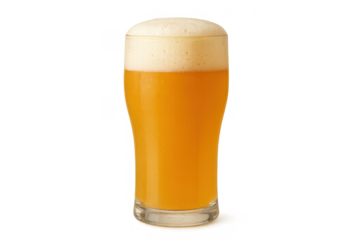 Full glass of beer, golden beverage with white foam head, ready for drinking, celebrating, or enjoying a cool, refreshing moment