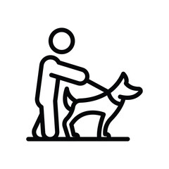 A line drawing of a person walking a dog