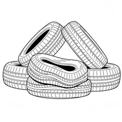 Car tires, a bunch of used tires, urban waste problems