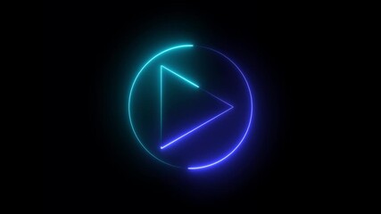 Neon glowing Play button animation on black background. Play button icon neon animation. Music play button icon animation. - Powered by Adobe