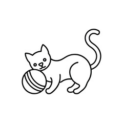 A line drawing shows a cat playing with a striped ball