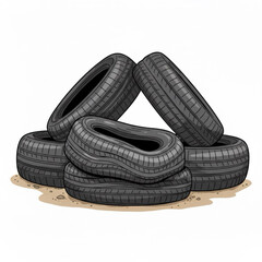 Car tires, a bunch of used tires, urban waste problems