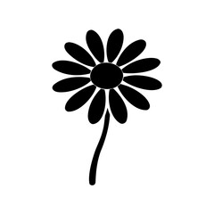 Simple black and white daisy flower icon with long stem design