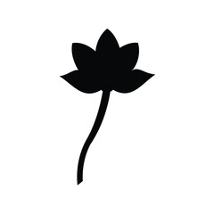 Elegant Single Black Lotus Flower Silhouette on a White Background Graphic