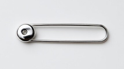 A detailed close-up view of a safety pin, highlighting its simple and functional shape against a clean white background, representing the practicality of office and stationery supplies.