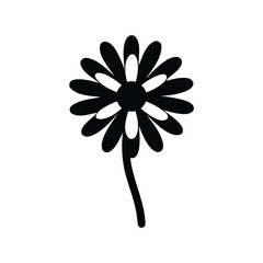Stylized black and white flower illustration with simplistic design and contrasting petals