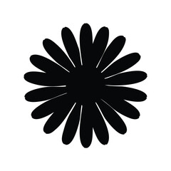 Bold Black Flower Silhouette with Rounded Petals on a White Background