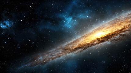 Luminous galaxy with swirling stars and cosmic dust, showcasing beauty of universe