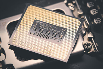 Detail of computer chip - main processor of PC architecture system