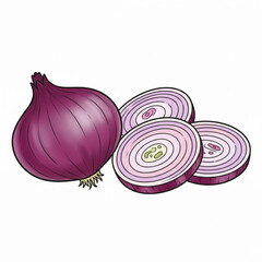 A detailed illustration set of fresh shallots. This versatile collection includes whole, sliced, and cross-sectional views, perfect for recipes, packaging, and food blogs.