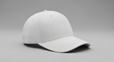 Fototapeta premium White baseball cap on minimalistic grey background 