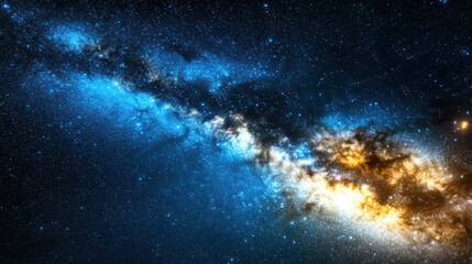 Fototapeta premium Vibrant galaxy with swirling blue and orange hues, showcasing beauty of cosmos