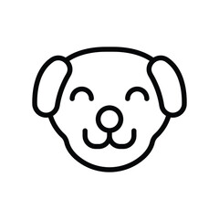 A simple black outline depicts a cute dog face with round eyes nose and ears