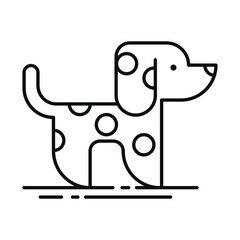 A simple blackoutlined illustration of a Dalmatian dog standing with spots