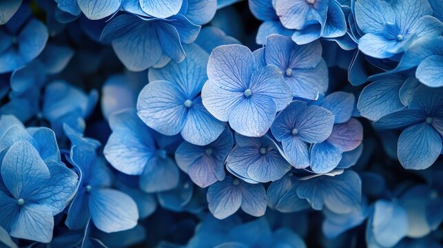 A vibrant blue hydrangea flower arrangement in a garden setting.