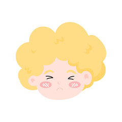kawaii blonde head variant expression. emoji boy,Chubby Cheeks and Curly Hair, Cartoon Style. angle head expression
