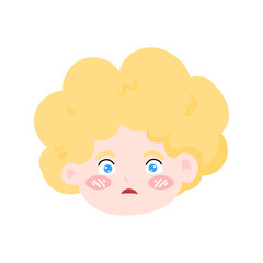 Obraz premium kawaii blonde head variant expression. emoji boy,Chubby Cheeks and Curly Hair, Cartoon Style. angle head expression