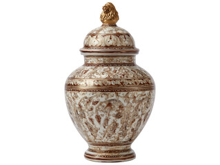 Ornate Ceramic Lidded Jar with Golden Accents and Intricate Patterns