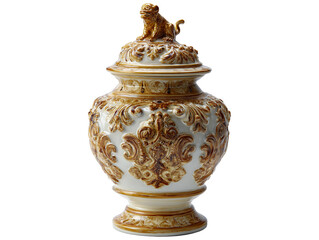 Ornate Ceramic Urn with Monkey Lid and Baroque Details