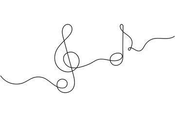 Music notes one line drawing minimalist vector illustration on white background
