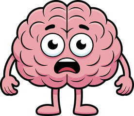 Cartoon brain character with worried, shocked expression for design use