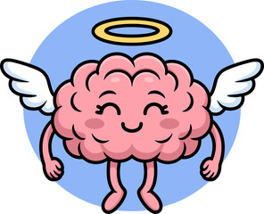 Angel brain cartoon character with halo and wings is so cute