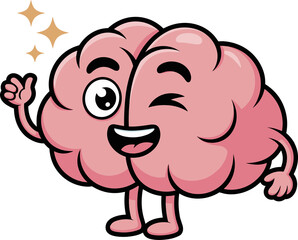 Smart cartoon brain giving thumbs up for great ideas, learning success