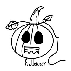 outline lack color halloween pumpkin, ghosh isolated on white background